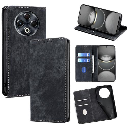 

For Tecno Spark 30 4G RFID Anti-theft Brush Magnetic Leather Phone Case(Black)
