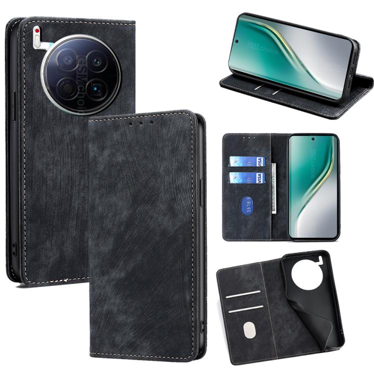 

For Tecno Camon 40 Premier 5G RFID Anti-theft Brush Magnetic Leather Phone Case(Black)