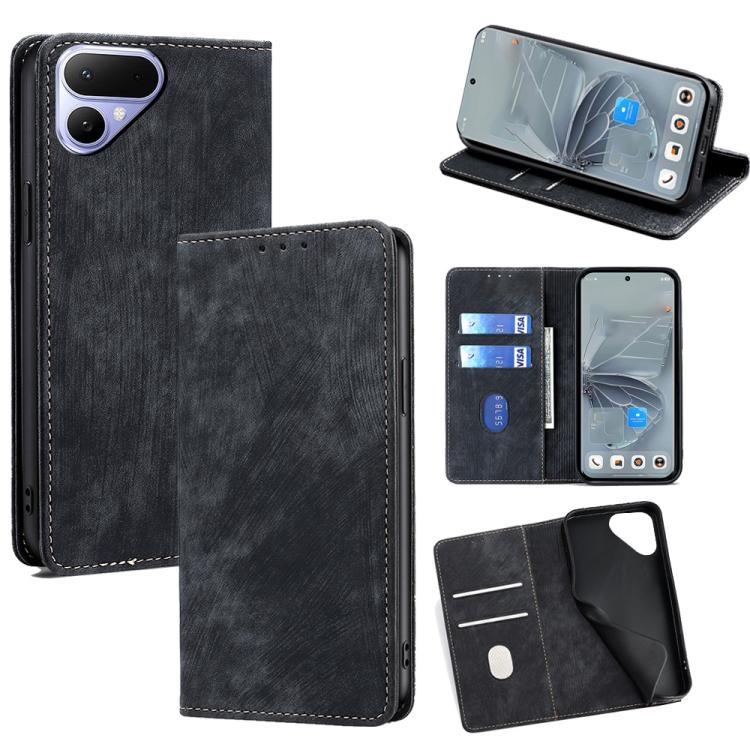

For Tecno Pova Curve 2 5G RFID Anti-theft Brush Magnetic Leather Phone Case(Black)
