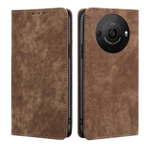 

For Sharp Aquos R8 Pro SH-51D RFID Anti-theft Brush Magnetic Leather Phone Case(Brown)