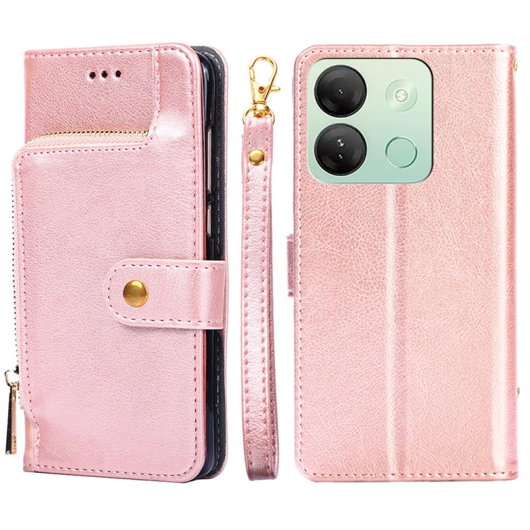 

For Infinix Smart 7 HD Zipper Bag Leather Phone Case(Rose Gold)