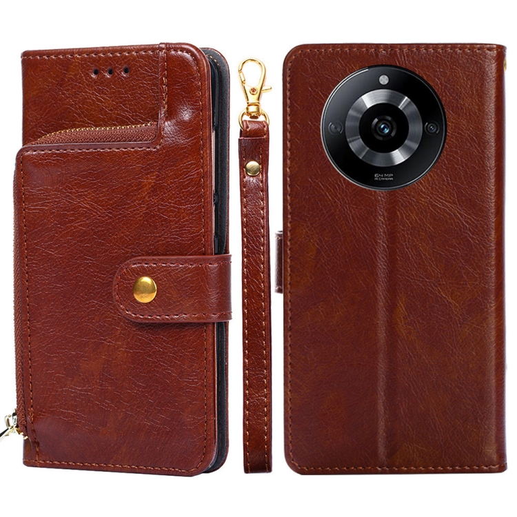 

For Realme 11 5G Zipper Bag Leather Phone Case(Brown)
