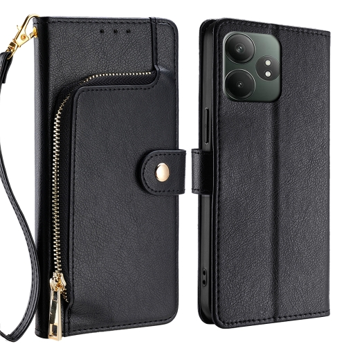 

For Realme GT Neo6 SE Zipper Bag Leather Phone Case(Black)