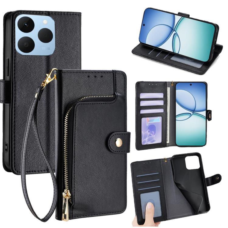 

For Realme 15T 5G Global Zipper Bag Leather Phone Case(Black)