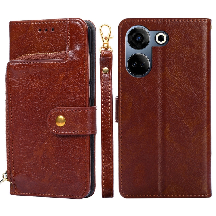 

For Tecno Camon 20 Pro 4G Zipper Bag Leather Phone Case(Brown)