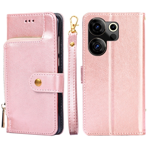 

For Tecno Camon 20 Premier 5G Zipper Bag Leather Phone Case(Rose Gold)