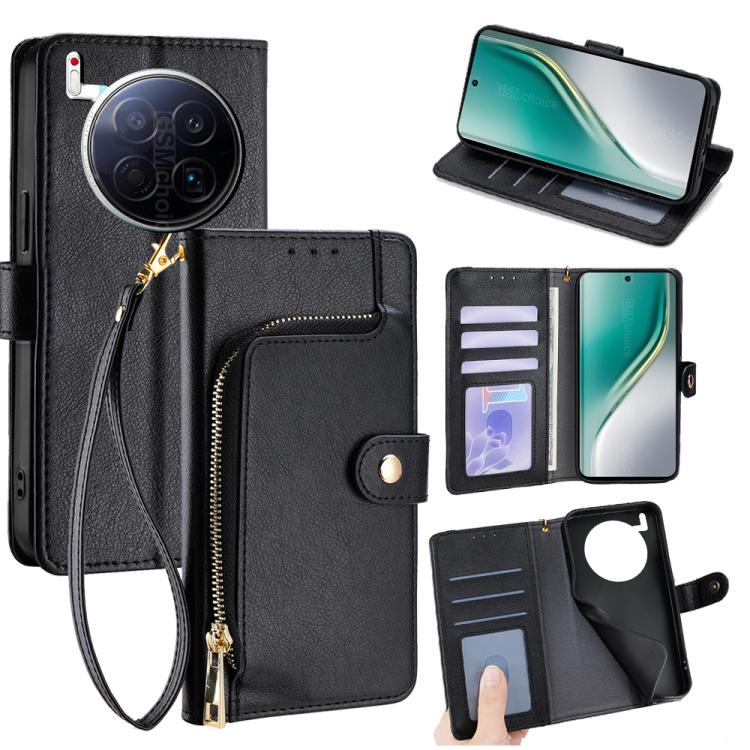 

For Tecno Camon 40 Premier 5G Zipper Bag Leather Phone Case(Black)