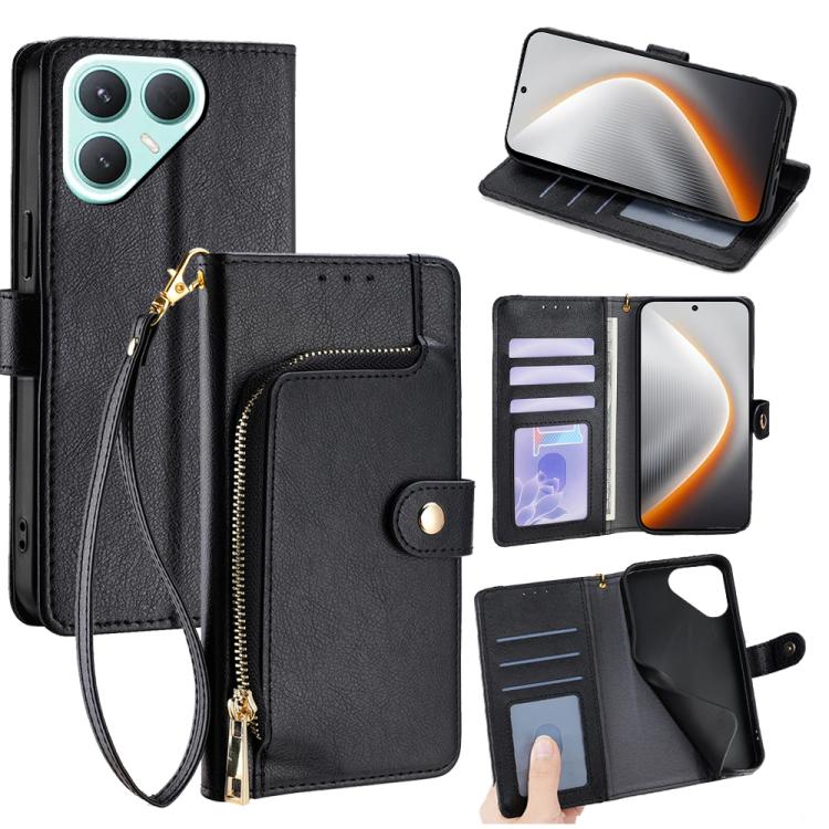 

For Tecno Pova 7 Pro Zipper Bag Leather Phone Case(Black)