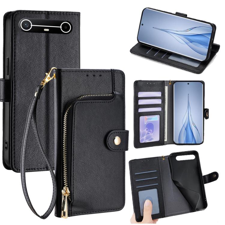 For Tecno Pova Slim 5G / Spark Slim 4G Zipper Bag Leather Phone Case(Black)