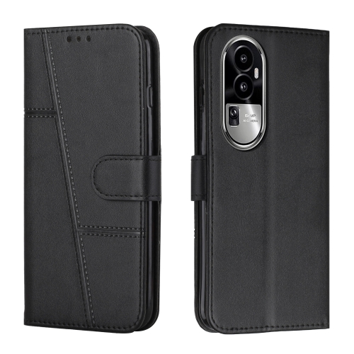 

For OPPO Reno10 Pro+ Stitching Calf Texture Buckle Leather Phone Case(Black)