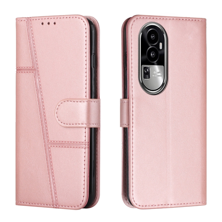 

For OPPO Reno10 Pro Stitching Calf Texture Buckle Leather Phone Case(Rose Gold)