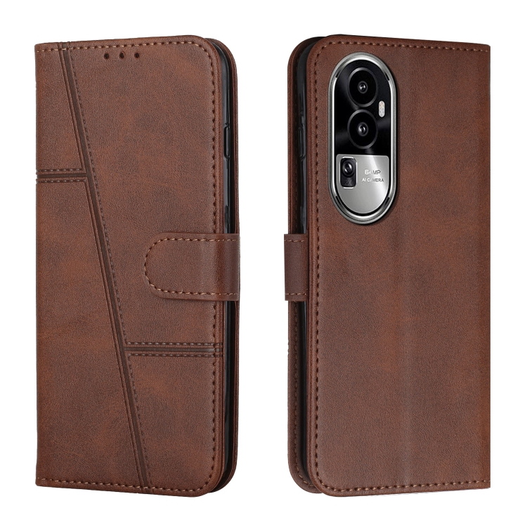 

For OPPO Reno10 Stitching Calf Texture Buckle Leather Phone Case(Brown)