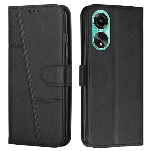 

For OPPO A58 4G Stitching Calf Texture Buckle Leather Phone Case(Black)