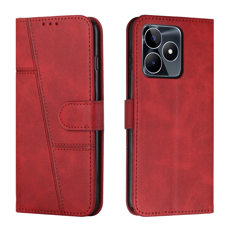 

For Realme C53/Narzo N53 Stitching Calf Texture Buckle Leather Phone Case(Red)