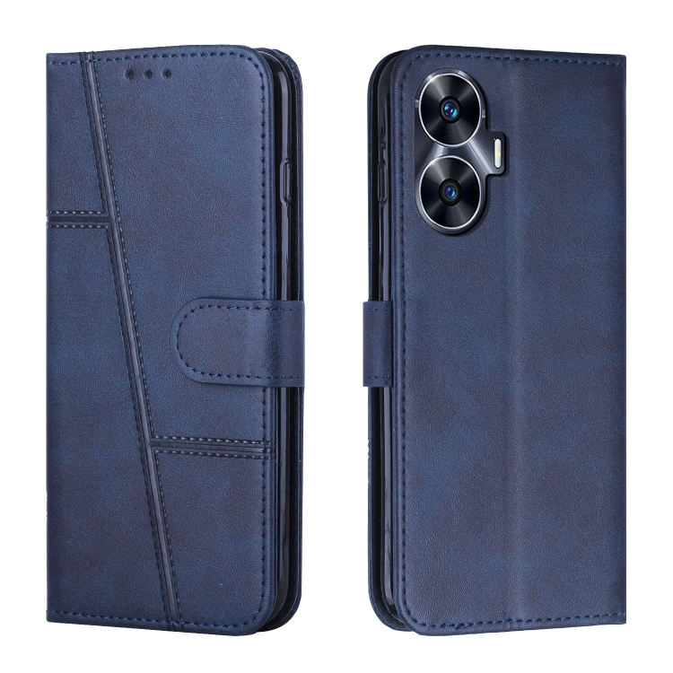 

For Realme C55 Stitching Calf Texture Buckle Leather Phone Case(Blue)