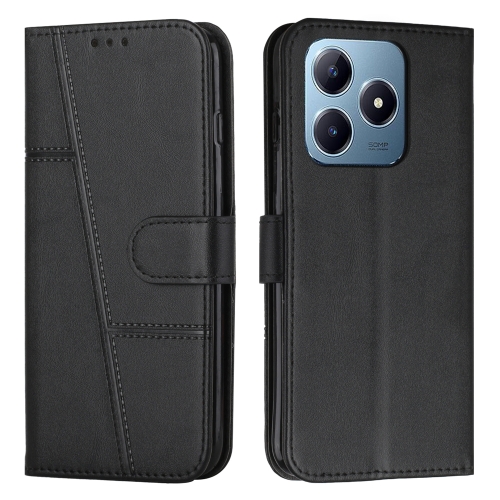 

For Realme C63 Stitching Calf Texture Buckle Leather Phone Case(Black)