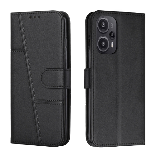 

For Xiaomi Redmi Note 12 Turbo/Poco F5 Stitching Calf Texture Buckle Leather Phone Case(Black)