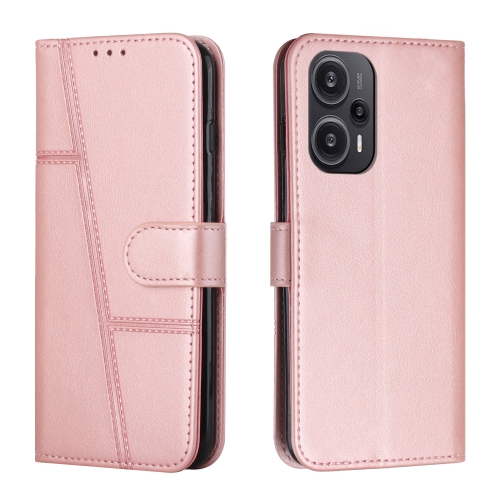 

For Xiaomi Redmi Note 12 Turbo/Poco F5 Stitching Calf Texture Buckle Leather Phone Case(Rose Gold)