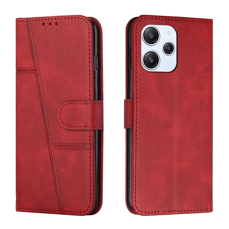

For Xiaomi Redmi 12 4G Stitching Calf Texture Buckle Leather Phone Case(Red)