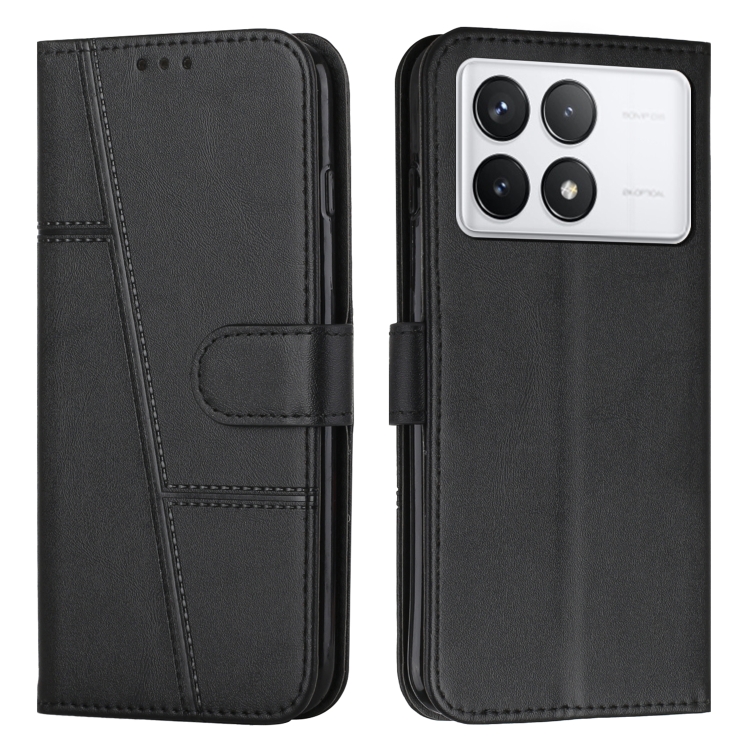 

For Xiaomi Redmi K70E Stitching Calf Texture Buckle Leather Phone Case(Black)