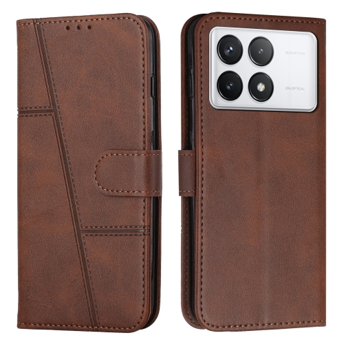 

For Xiaomi Redmi K70E Stitching Calf Texture Buckle Leather Phone Case(Brown)
