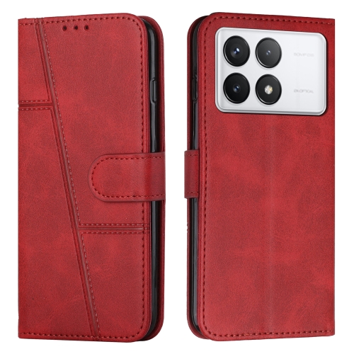 

For Xiaomi Redmi K70E Stitching Calf Texture Buckle Leather Phone Case(Red)