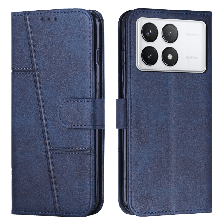 

For Xiaomi Redmi K70E Stitching Calf Texture Buckle Leather Phone Case(Blue)