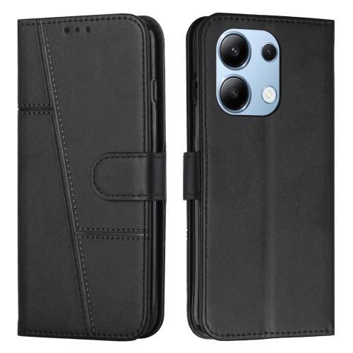 

For Xiaomi Redmi Note 13 4G Global Stitching Calf Texture Buckle Leather Phone Case(Black)