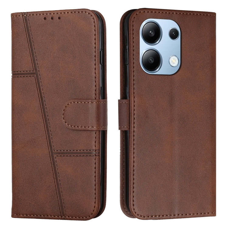 

For Xiaomi Redmi Note 13 4G Global Stitching Calf Texture Buckle Leather Phone Case(Brown)