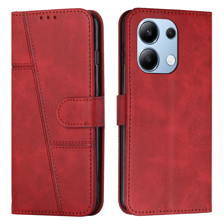 

For Xiaomi Redmi Note 13 4G Global Stitching Calf Texture Buckle Leather Phone Case(Red)