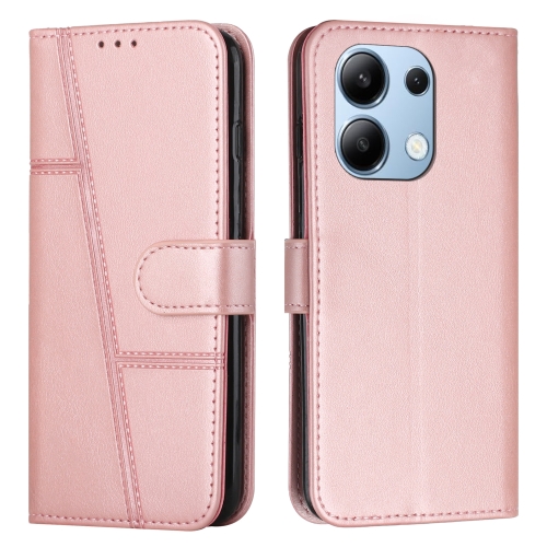 

For Xiaomi Redmi Note 13 4G Global Stitching Calf Texture Buckle Leather Phone Case(Rose Gold)