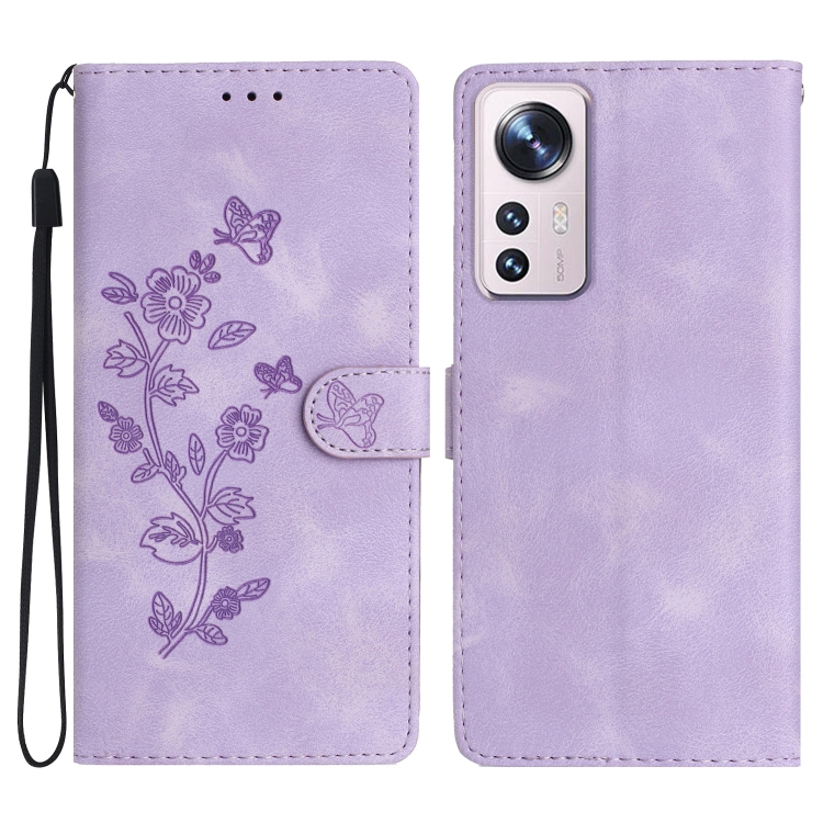 

For Xiaomi 12 Lite Flower Butterfly Embossing Pattern Leather Phone Case(Purple)