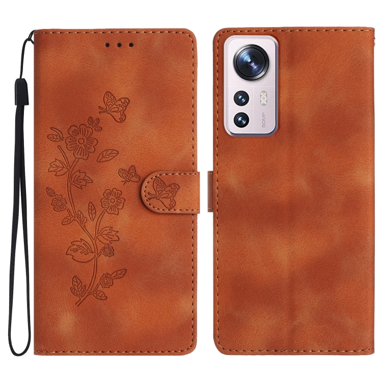 

For Xiaomi 12 Pro Flower Butterfly Embossing Pattern Leather Phone Case(Brown)
