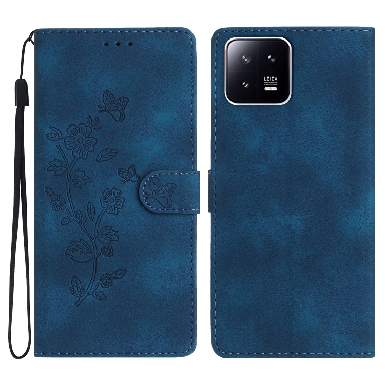 

For Xiaomi 13 Flower Butterfly Embossing Pattern Leather Phone Case(Blue)