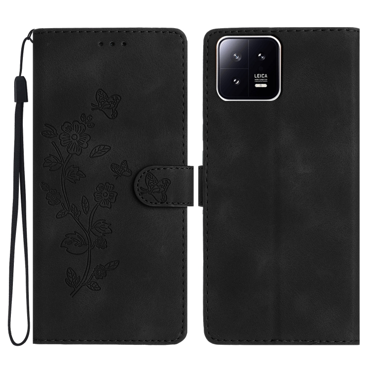 

For Xiaomi 13 Flower Butterfly Embossing Pattern Leather Phone Case(Black)