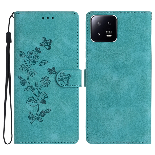 

For Xiaomi 13 Pro Flower Butterfly Embossing Pattern Leather Phone Case(Sky Blue)