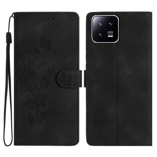 

For Xiaomi 13 Pro Flower Butterfly Embossing Pattern Leather Phone Case(Black)