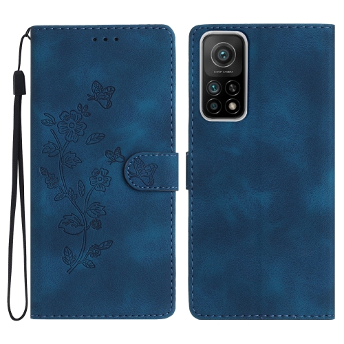 

For Xiaomi Mi 10T 5G / 10T Pro 5G Flower Butterfly Embossing Pattern Leather Phone Case(Blue)