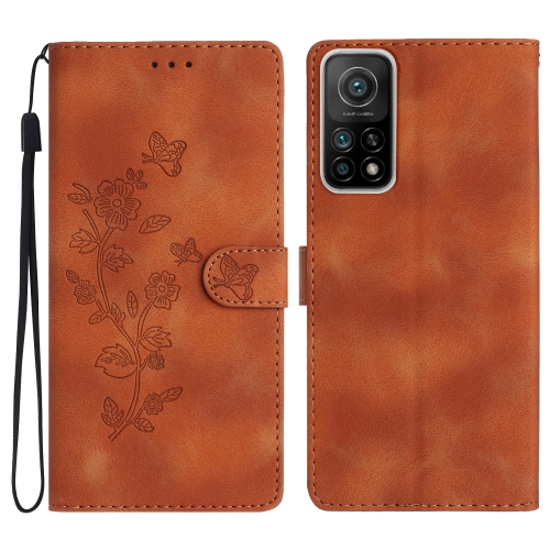 

For Xiaomi Mi 10T 5G / 10T Pro 5G Flower Butterfly Embossing Pattern Leather Phone Case(Brown)