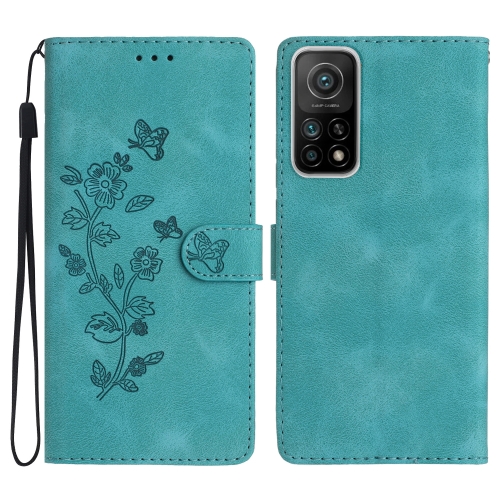 

For Xiaomi Mi 10T 5G / 10T Pro 5G Flower Butterfly Embossing Pattern Leather Phone Case(Sky Blue)