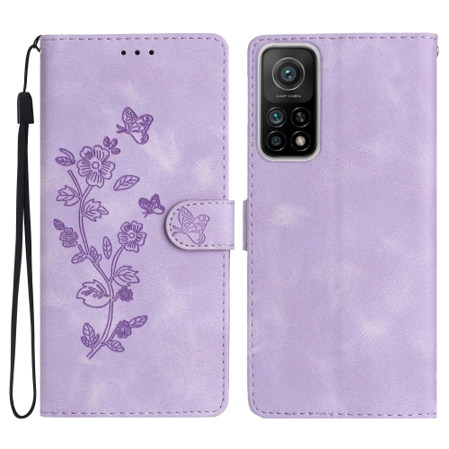 

For Xiaomi Mi 10T 5G / 10T Pro 5G Flower Butterfly Embossing Pattern Leather Phone Case(Purple)