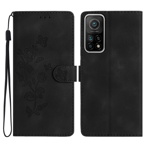 

For Xiaomi Mi 10T 5G / 10T Pro 5G Flower Butterfly Embossing Pattern Leather Phone Case(Black)