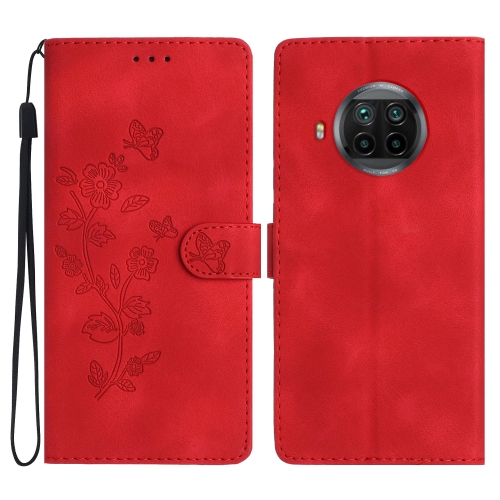 

For Xiaomi Mi 10T Lite 5G Flower Butterfly Embossing Pattern Leather Phone Case(Red)