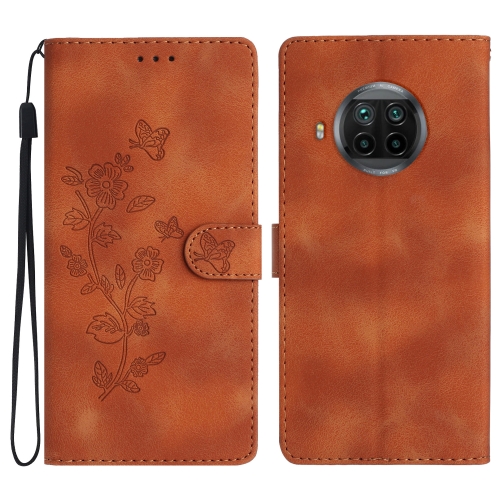 

For Xiaomi Mi 10T Lite 5G Flower Butterfly Embossing Pattern Leather Phone Case(Brown)