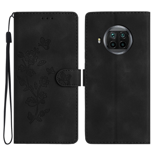 

For Xiaomi Mi 10T Lite 5G Flower Butterfly Embossing Pattern Leather Phone Case(Black)