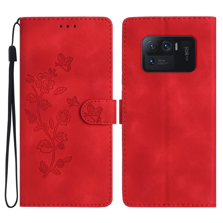 

For Xiaomi Mi 11 Ultra Flower Butterfly Embossing Pattern Leather Phone Case(Red)