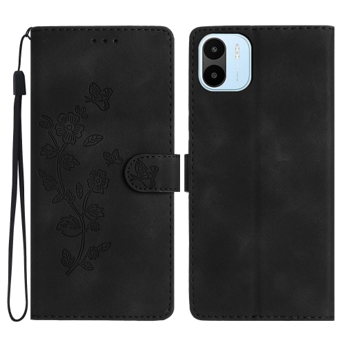 

For Xiaomi Redmi A1 Flower Butterfly Embossing Pattern Leather Phone Case(Black)