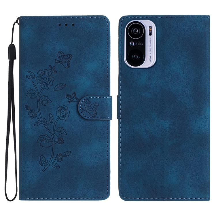 

For Xiaomi Redmi K40 / K40 Pro Flower Butterfly Embossing Pattern Leather Phone Case(Blue)