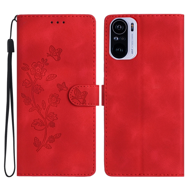 

For Xiaomi Redmi K40 / K40 Pro Flower Butterfly Embossing Pattern Leather Phone Case(Red)