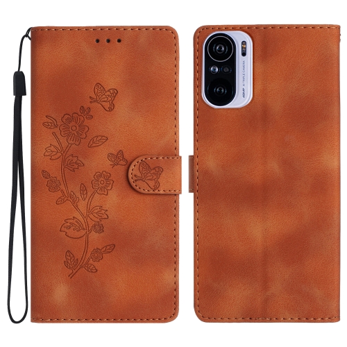 

For Xiaomi Redmi K40 / K40 Pro Flower Butterfly Embossing Pattern Leather Phone Case(Brown)